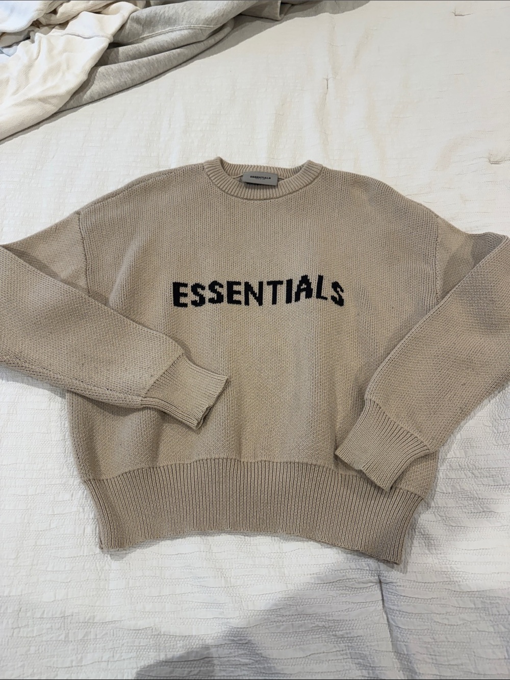 ESSENTIALS Crewneck Sweater in Taupe with Black Logo
